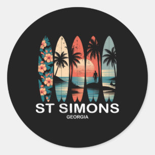 St Simons Strand Georgia Surfbrett Surfen Retro _1 Runder Aufkleber