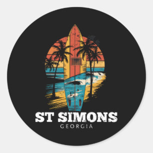 St Simons Strand Georgia Surfbrett Surfen Retro  Runder Aufkleber