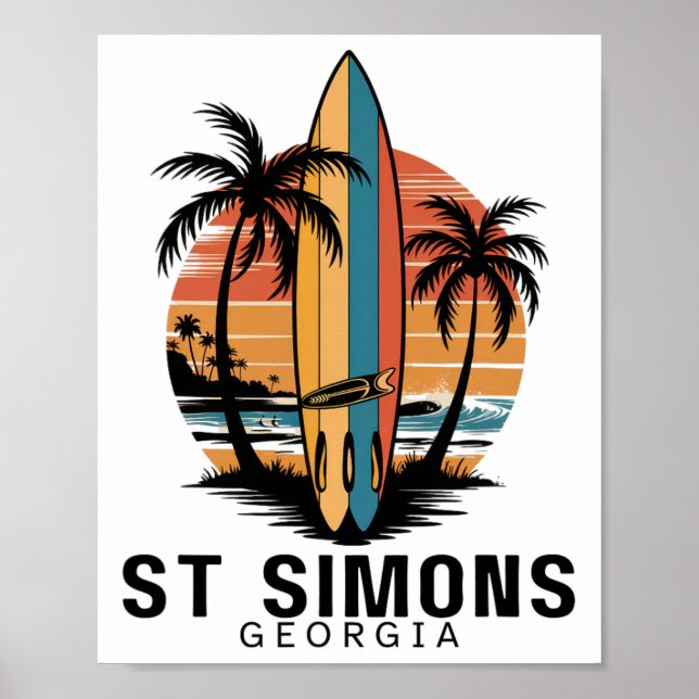 St Simons Strand Georgia Surfen Surfer _1  Poster (Vorne)
