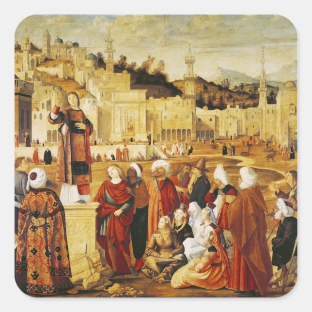 St. Stephen Preaching Quadratischer Aufkleber (Vorderseite)