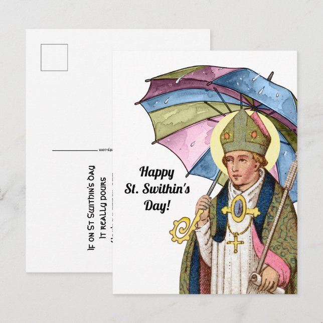 St. Swithin mit Regenschirm Postkarte (Vorne/Hinten)