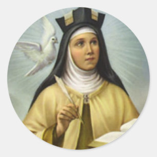 St. Teresa von Avila Carmelite Nun Dove Feather Runder Aufkleber