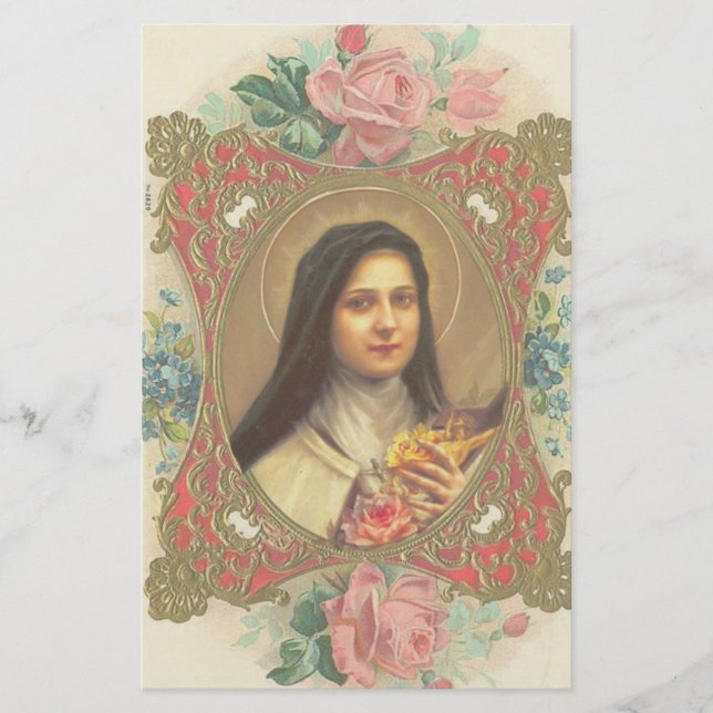 St. Therese das kleine Blumen-Rosen-Kruzifix Briefpapier (Vorderseite)