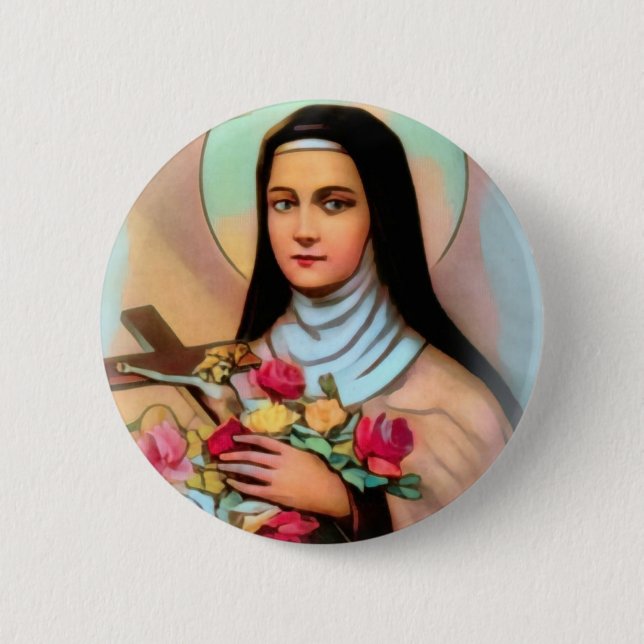 St. Therese das kleine Blumen-Rosen-Kruzifix Button (Vorderseite)