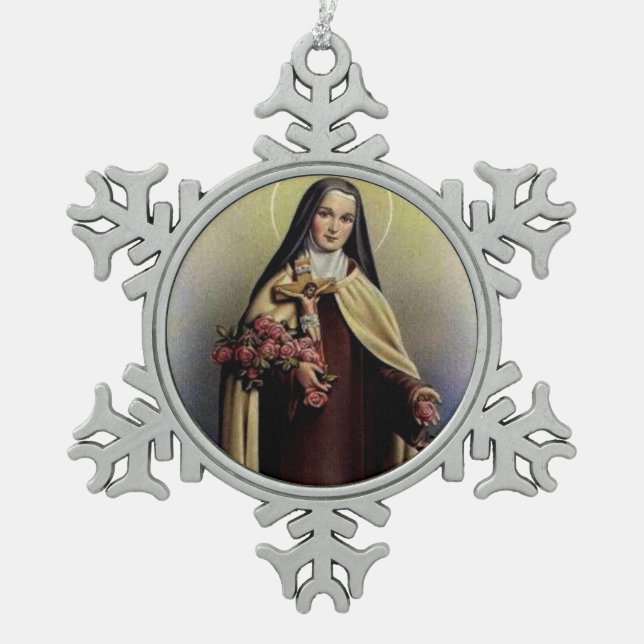 St. Therese des Kindes Jesus wenig Blume Schneeflocken Zinn-Ornament (Vorderseite)