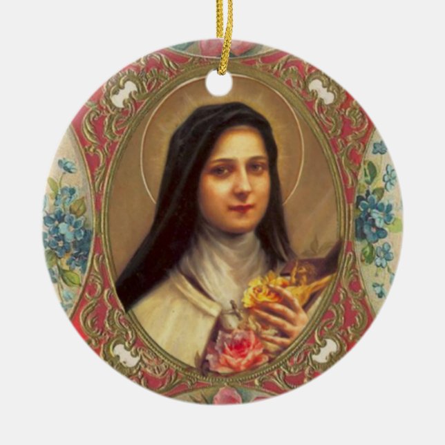 St. Therese des Säuglings-Jesus-Rosen-Kruzifixs Keramik Ornament (Vorne)