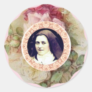 St. Therese, die kleine Blume Rose Runder Aufkleber
