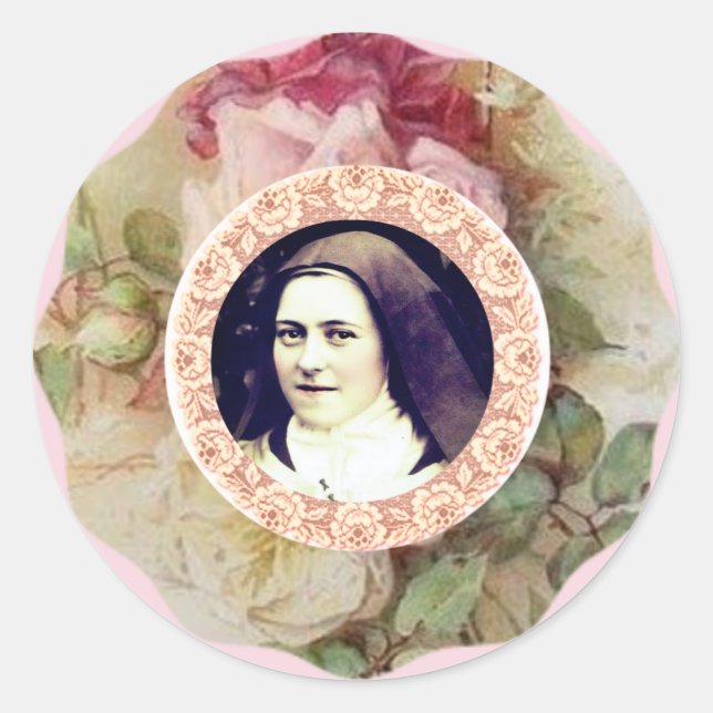 St. Therese, die kleine Blume Rose Runder Aufkleber (Vorderseite)