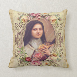 St. Therese die kleine Blume Rosen Kruzifix Kissen