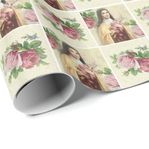 St. Therese die kleine Blume w/pink andred Rosen Geschenkpapier