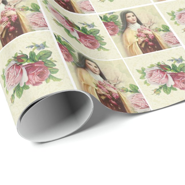 St. Therese die kleine Blume w/pink andred Rosen Geschenkpapier (Rolleneckpunkt)
