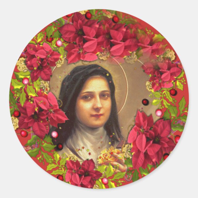 St. Therese die kleine Blumenpoinsettie Runder Aufkleber (Vorderseite)