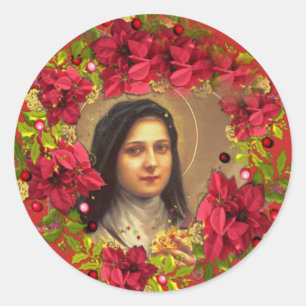 St. Therese die kleine Blumenpoinsettie Runder Aufkleber