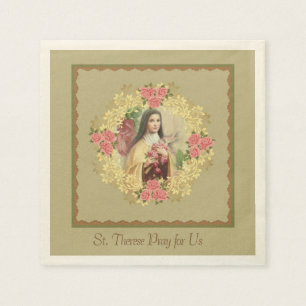 St. Therese die kleinen Blumen-Rosa-Rosen Serviette