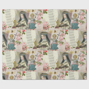 St. Therese Gedicht Vintage Katholischer Rosenkran Geschenkpapier