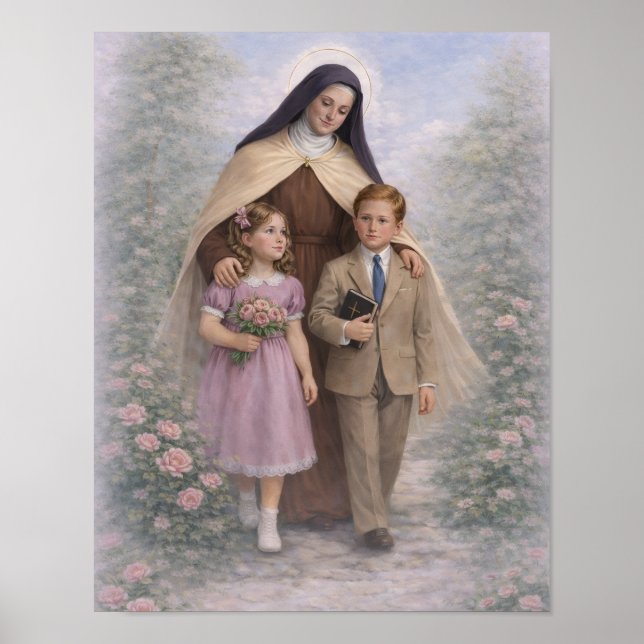 St. Therese Guiding Children Roses Catholic Poster (Vorne)