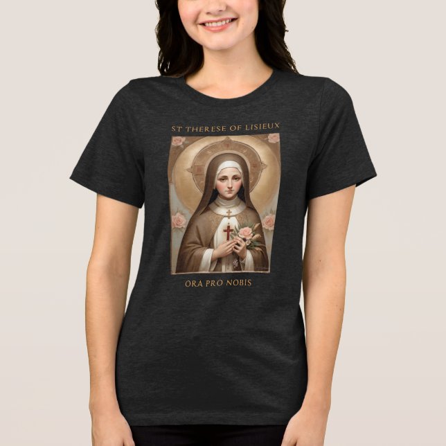 St. Therese Lisieux Katholische Heilige Gabe Tri-Blend Shirt (Vorderseite)