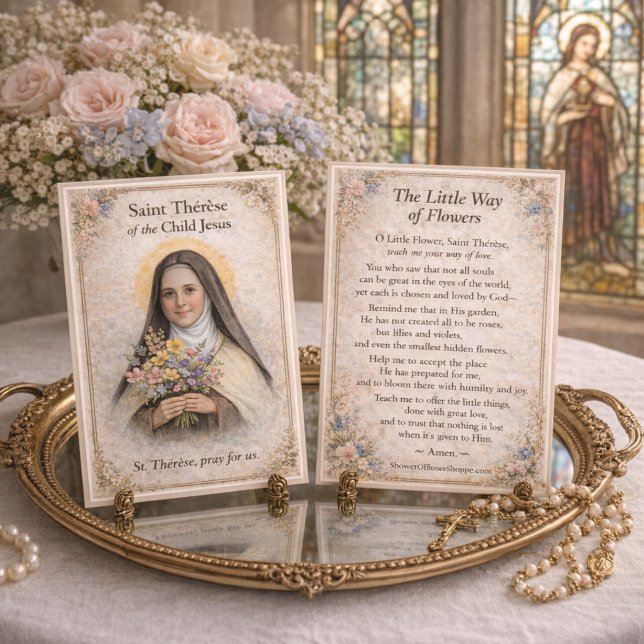St Thérèse Little Way Flowers Prayer Holy Card Mitteilungskarte (Von Creator hochgeladen)