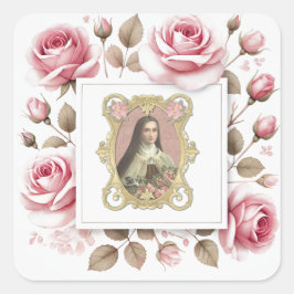 St. Therese of Lisieux Watercolor Roses Quadratischer Aufkleber