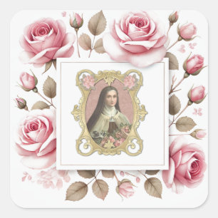 St. Therese of Lisieux Watercolor Roses Quadratischer Aufkleber