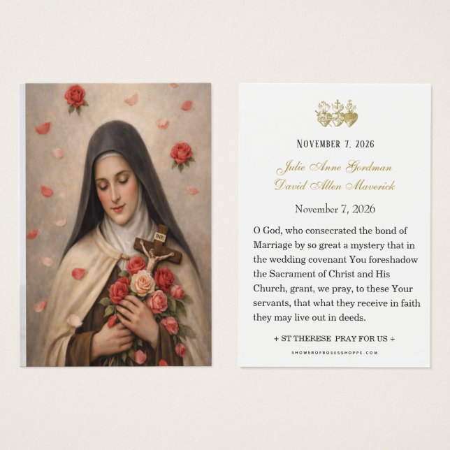 St Therese of Lisieux Wedding Prayer Card  (Vorne & Hinten)