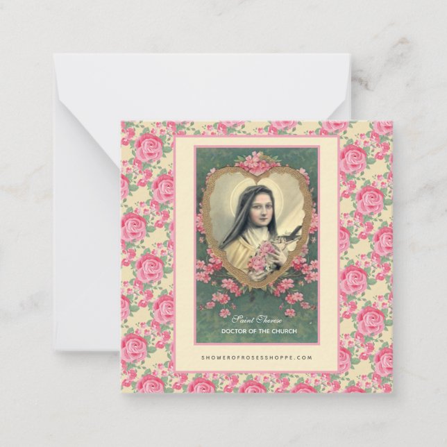 St. Therese Religiite Carmelite Nun Pink Roses Mitteilungskarte (Vorderseite)