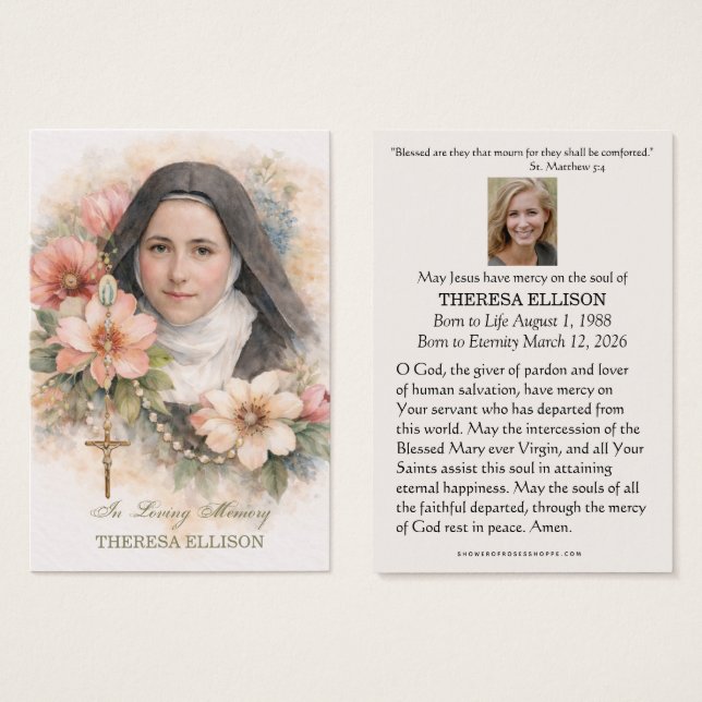 St. Therese Rosary Floral Funeral Prayer Memorial  (Vorne & Hinten)