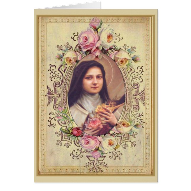 St. Therese Rose Crucifix Vintag Goldgrenze (Vorne)