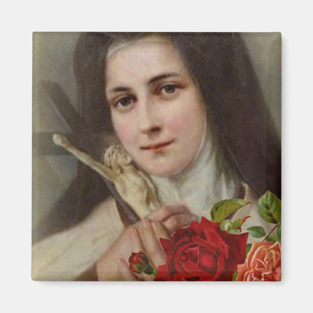 St. Therese the Little Blume Vintage Rose Magnet (Vorne)