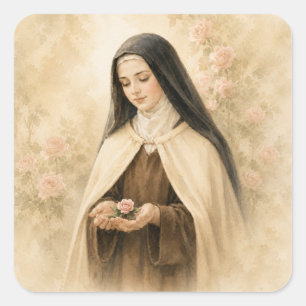 St. Thérèse von Lisieux Aquarell-Rose Katholisch Quadratischer Aufkleber