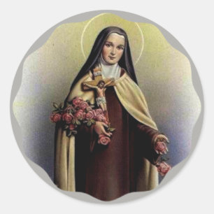St. Therese von Lisieux mit Kruzifix/Rosen Runder Aufkleber