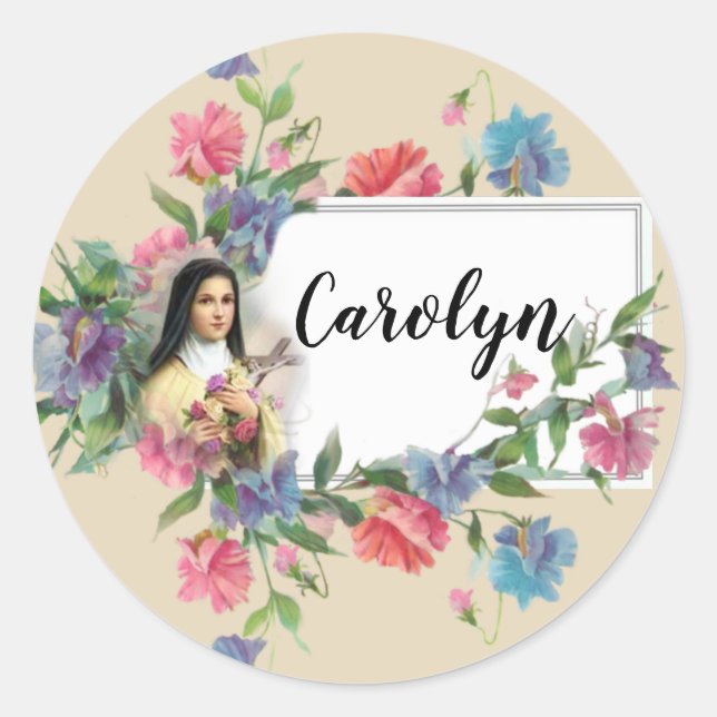 St. Therese von Lisieux Personalisiert Runder Aufkleber (Vorderseite)