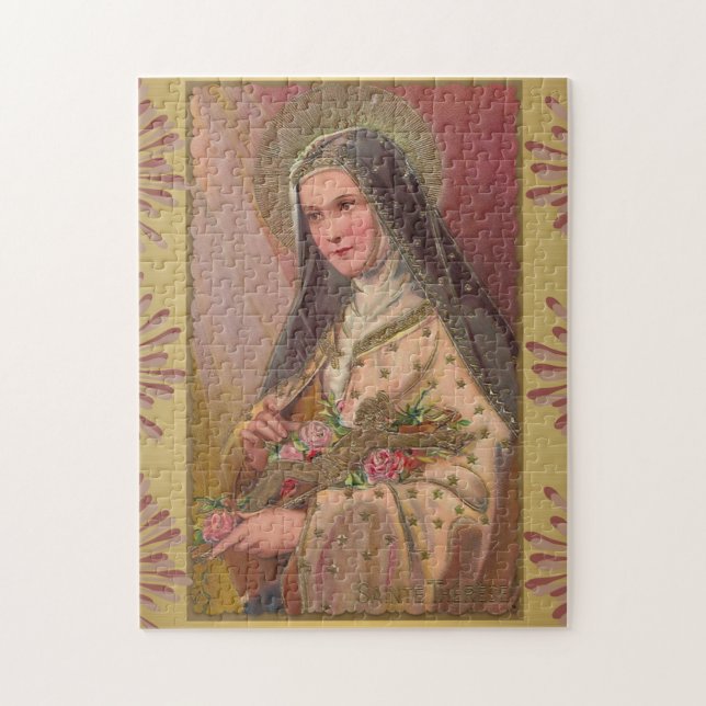 St. Therese wenig Blumen-Kruzifix-Rosen-Grenze Puzzle (Vertikal)