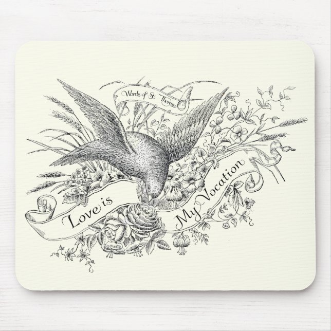 St. Therese Zitat mit Dove und Black & White Rose Mousepad (Vorne)