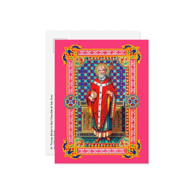 St. Thomas Becket in Red Chasuble (K 34) Postkarte (Vorderseite/Rückseite Beispiel)
