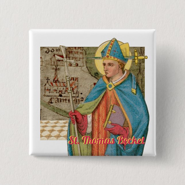 St. Thomas Becket mit Schwert in Miter (P 005) Button (Vorderseite)