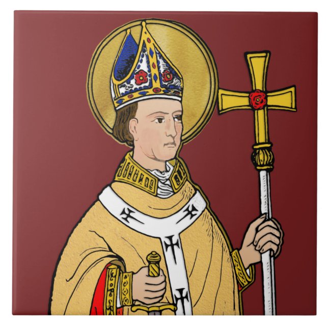 St. Thomas Becket mit Schwert (M 033; koloriert) Fliese (Vorderseite)