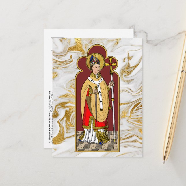 St. Thomas Becket mit Schwert (M 033; koloriert) Postkarte (Vorderseite/Rückseite Beispiel)