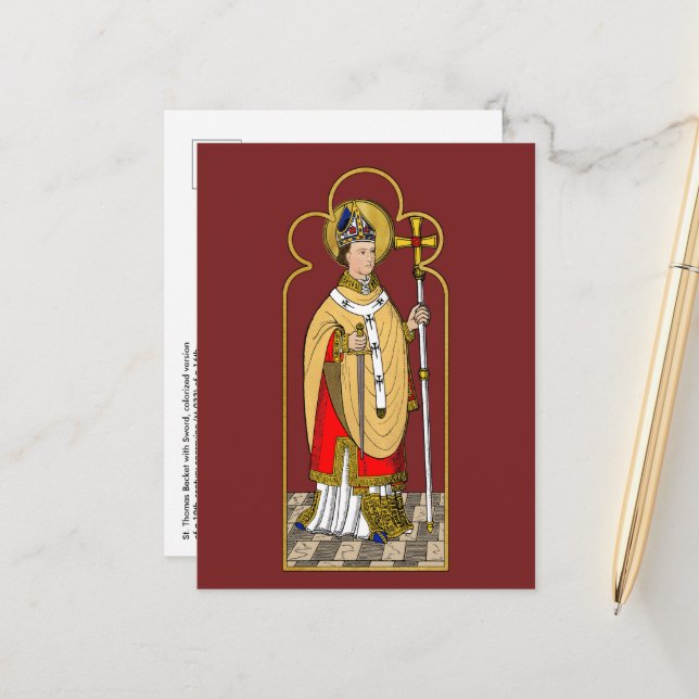 St. Thomas Becket mit Schwert (M 033; koloriert) Postkarte (Vorderseite/Rückseite Beispiel)