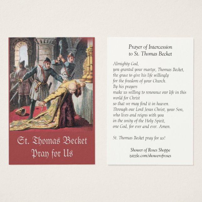 St. Thomas Becket von Canterbury Gebet Heilige Kar (Vorne & Hinten)