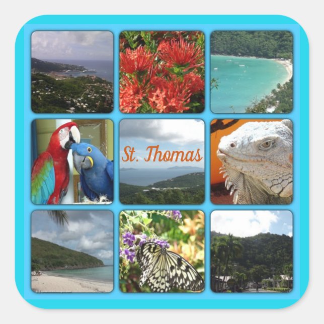 St. Thomas - Landschaftliches FotoCollage Quadratischer Aufkleber (Vorderseite)