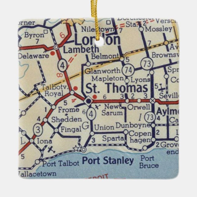 St. Thomas Ontario Vintage Karte Keramikornament (Vorderseite)