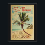 St Thomas Palm Tree Vintage Travel Postkarte<br><div class="desc">Ein einzigartiges Retro Mitte des Jahrhunderts moderne St. Thomas Jungfrau Islands Kunstdruck im Vintage Reise Poster Stil. Es verfügt über eine geschwungene Palme am Sandstrand mit Ozean unter einem blauen bewölkten Himmel.</div>