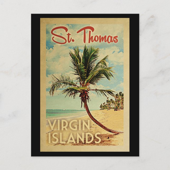 St Thomas Palm Tree Vintage Travel Postkarte (Vorderseite)