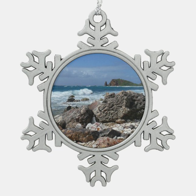 St. Thomas Rocky Beach Schneeflocken Zinn-Ornament (Vorderseite)