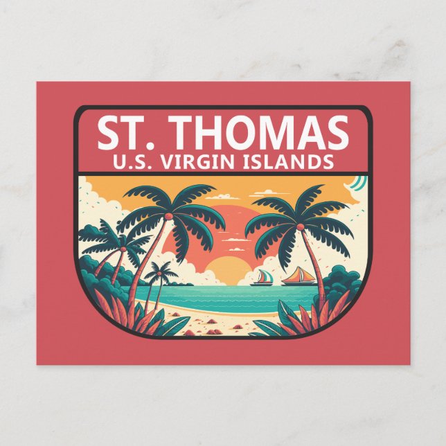 St Thomas U.S. Jungfrau Islands Retro Emblem Postkarte (Vorderseite)