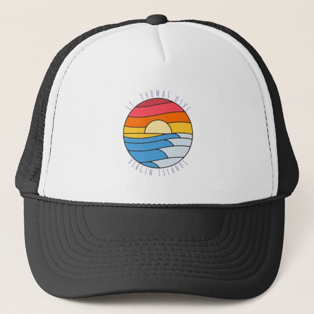 St. Thomas USVI Vintag Beach Sunset Truckerkappe (Vorderseite)