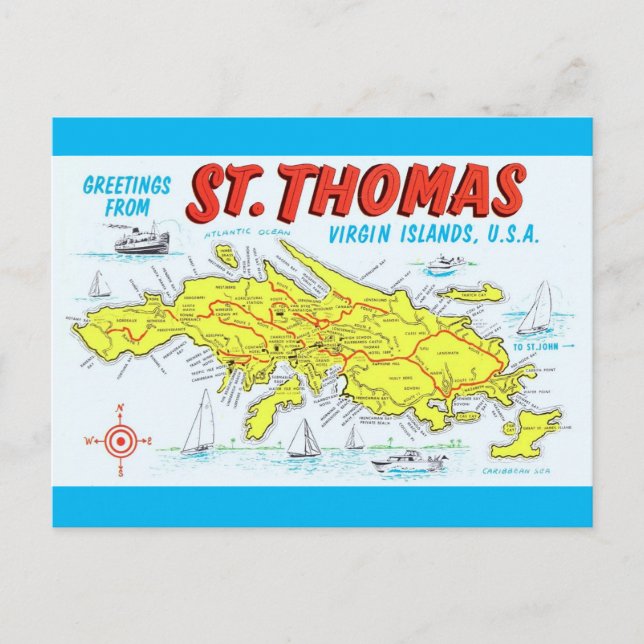 St. Thomas Virgin Islands Map Postkarte (Vorderseite)