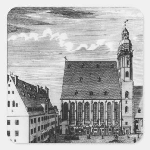 St Thomaskirche und -schule in Leipzig, 1723 Quadratischer Aufkleber