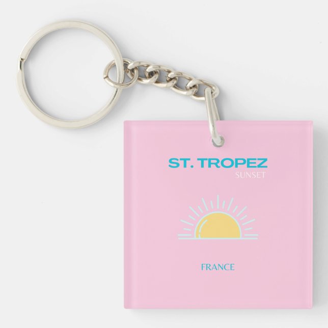 St Tropez, Frankreich, Preppy, Pink Schlüsselanhänger (Vorderseite)